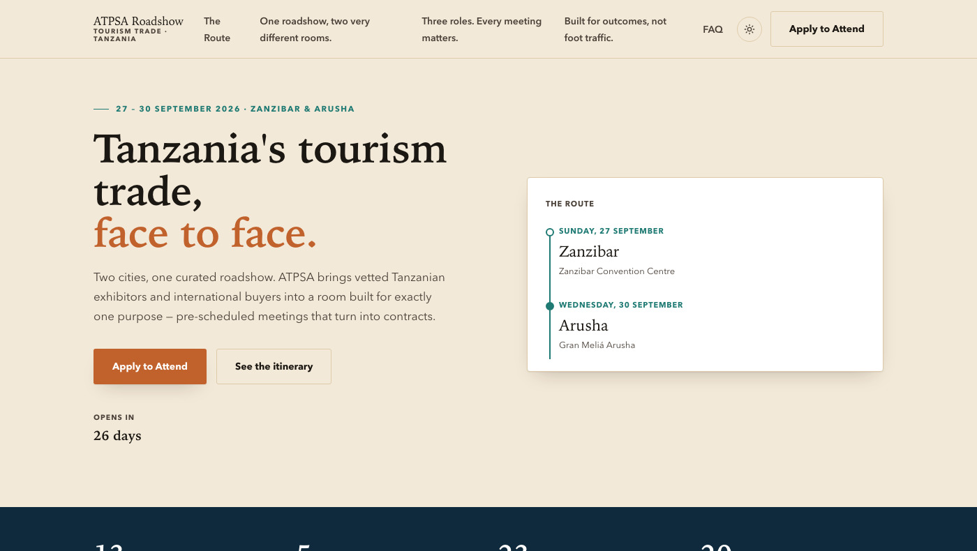 ATPSA Roadshow live homepage, built and run on RafikiGuideAI's platform